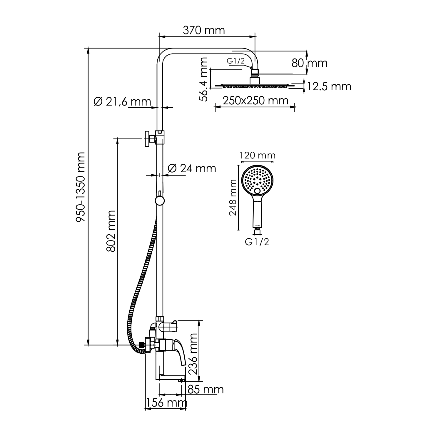 Душевая система WasserKraft A171.256.207.PG