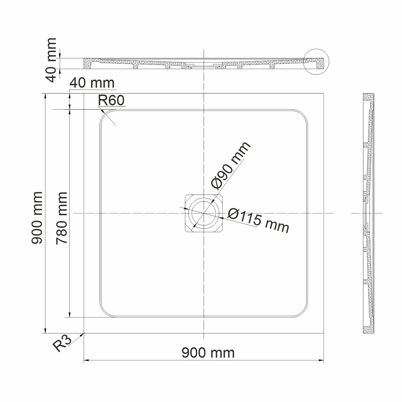 Душевой поддон (90х90) WasserKRAFT Dinkel 58T03