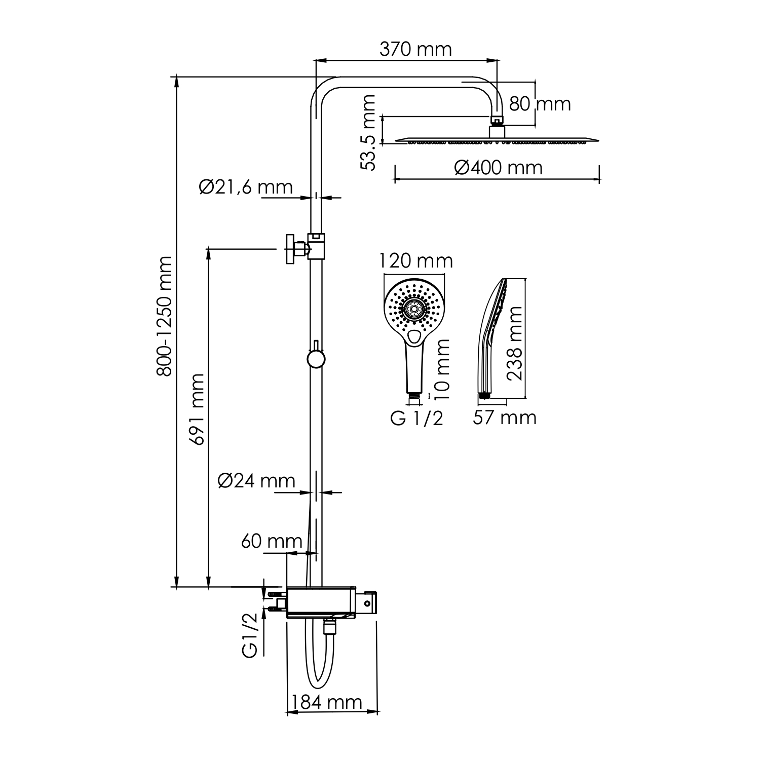 Душевая система WasserKRAFT A113.117.101.CH Thermo