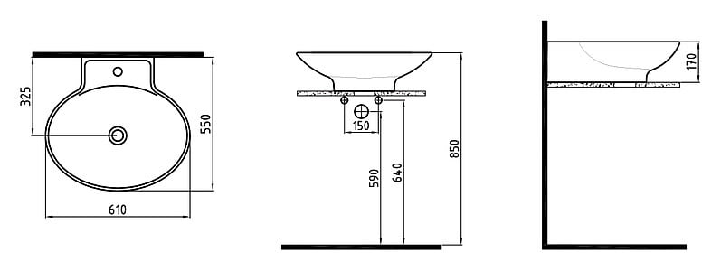 Раковина накладная (61х58) Bien Harmony HRLG06101FD1W3000