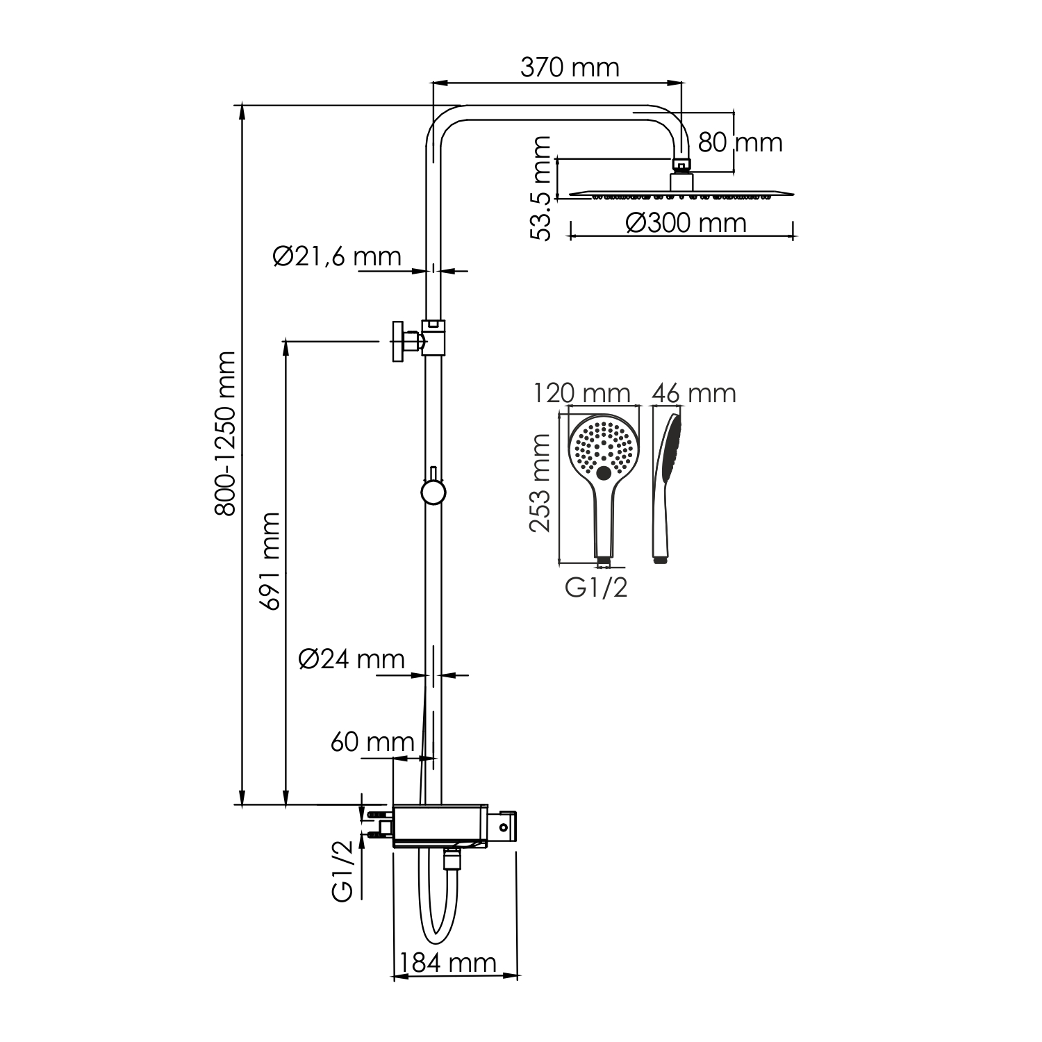 Душевая система WasserKRAFT A113.116.155.CH Thermo