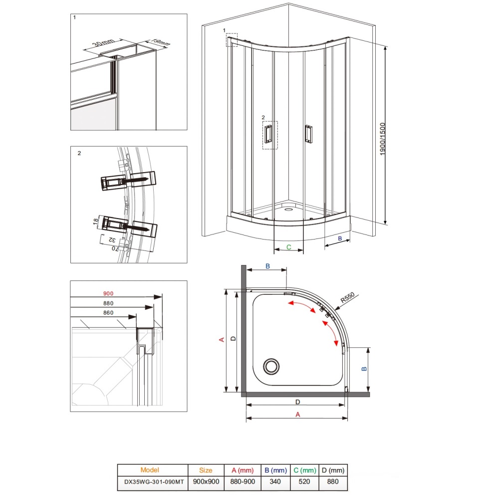 Душевой уголок (90х90) Damixa Skyline Round DX35WG-301-090MT