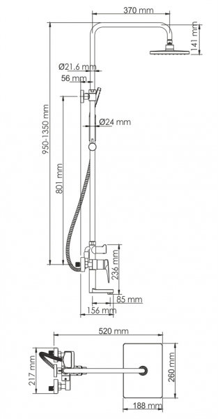 Душевая система с изливом WasserKRAFT Wiese A18401