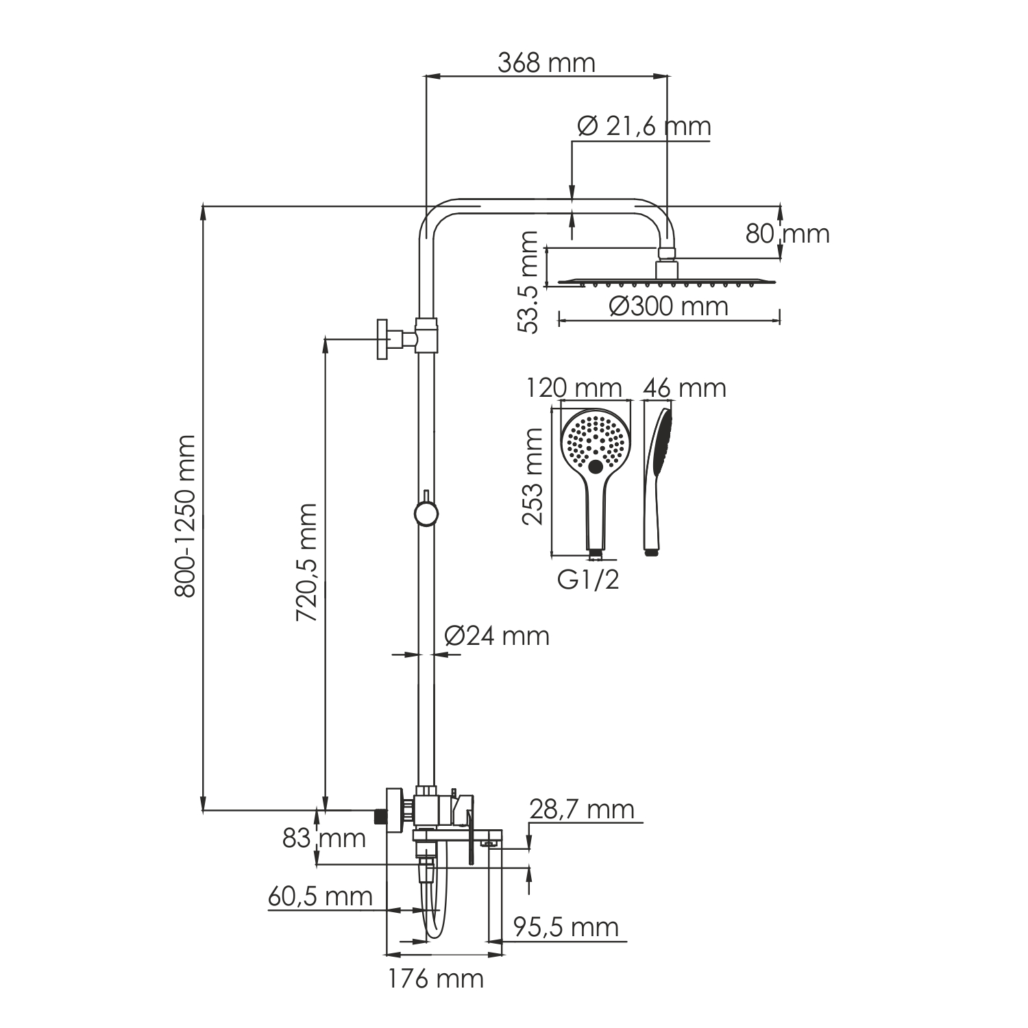Душевая система WasserKRAFT A185.161.155.WM
