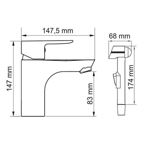 Смеситель для умывальника с гигиенической лейкой WasserKRAFT Leine 3508
