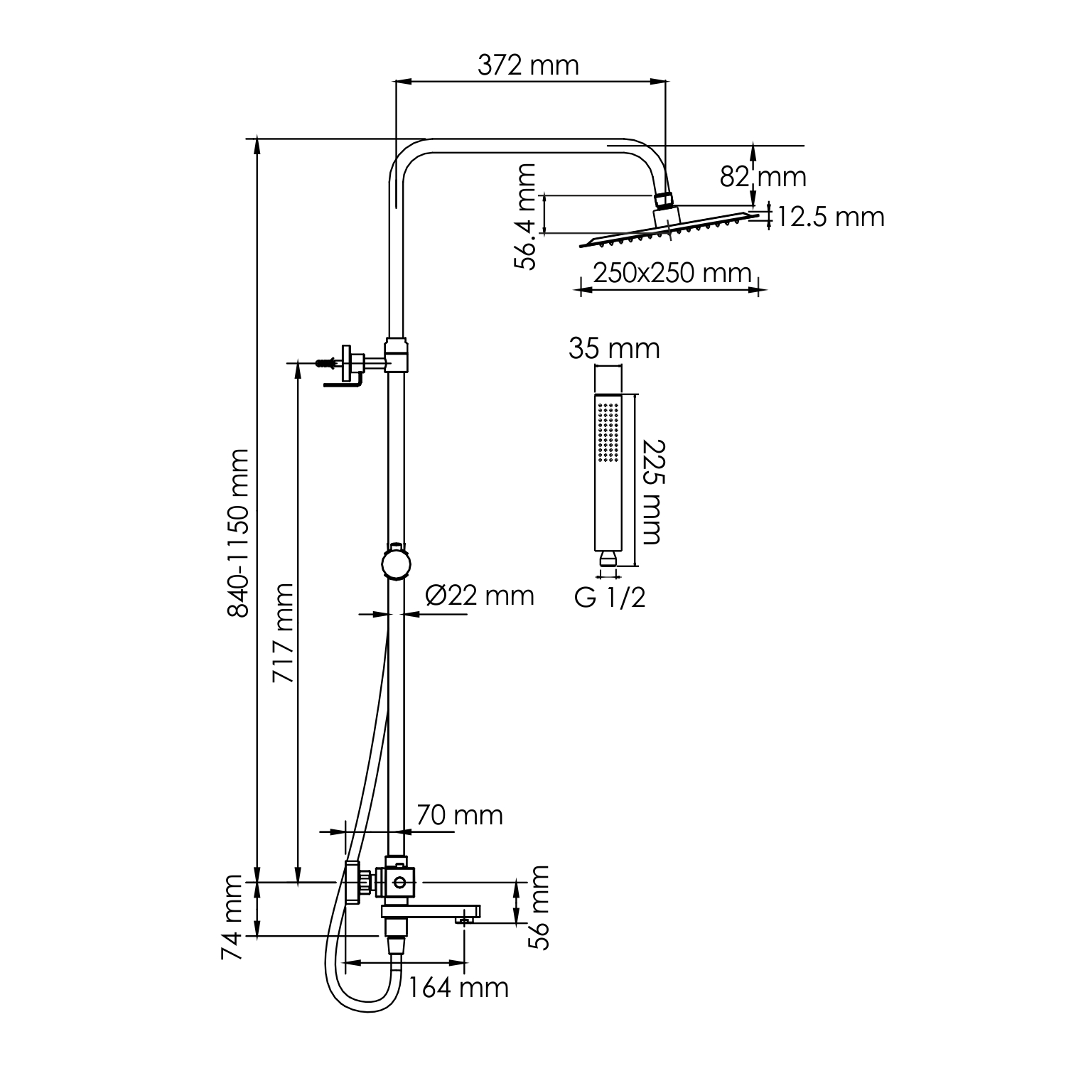 Душевая система WasserKRAFT A299.255.218.BM Thermo