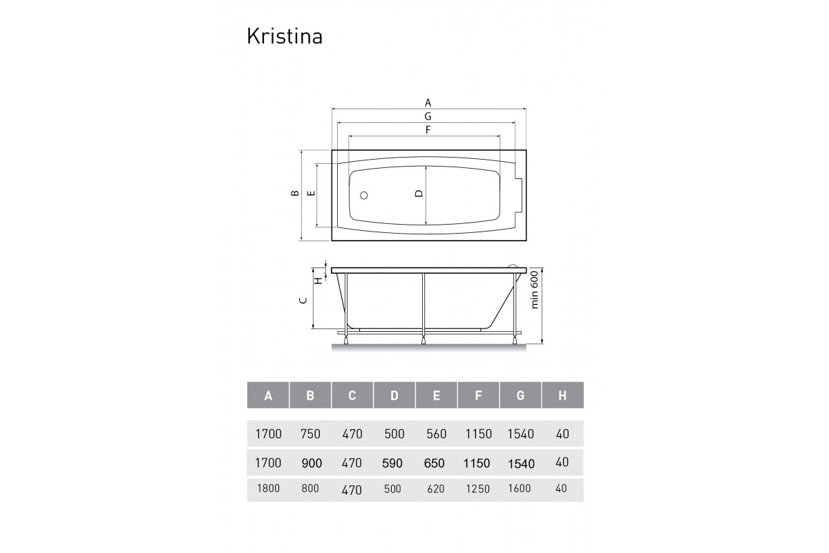 Ванна акриловая Relisan KRISTINA Гл000023015, 180x80