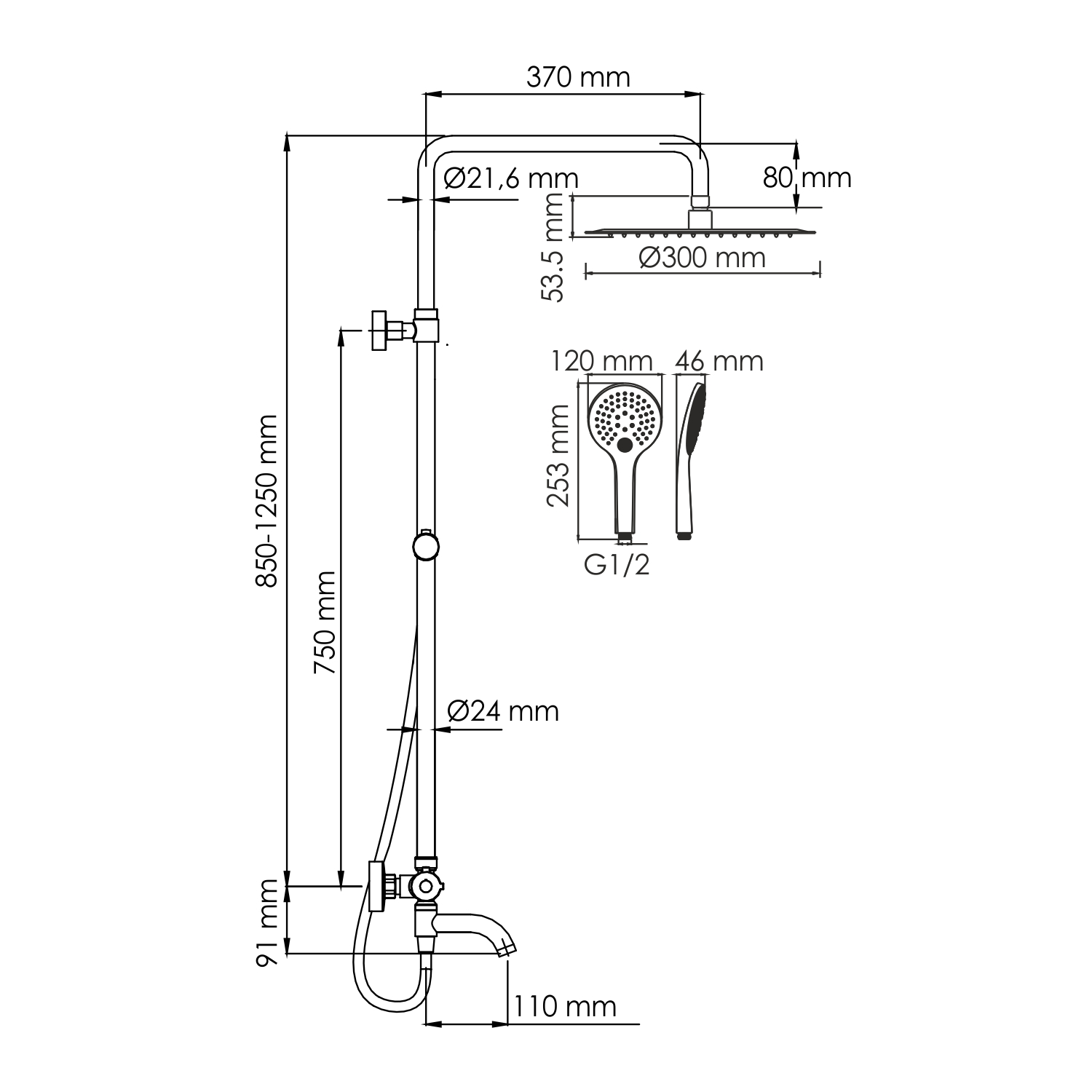 Душевая система WasserKRAFT A188.161.155.WM Thermo