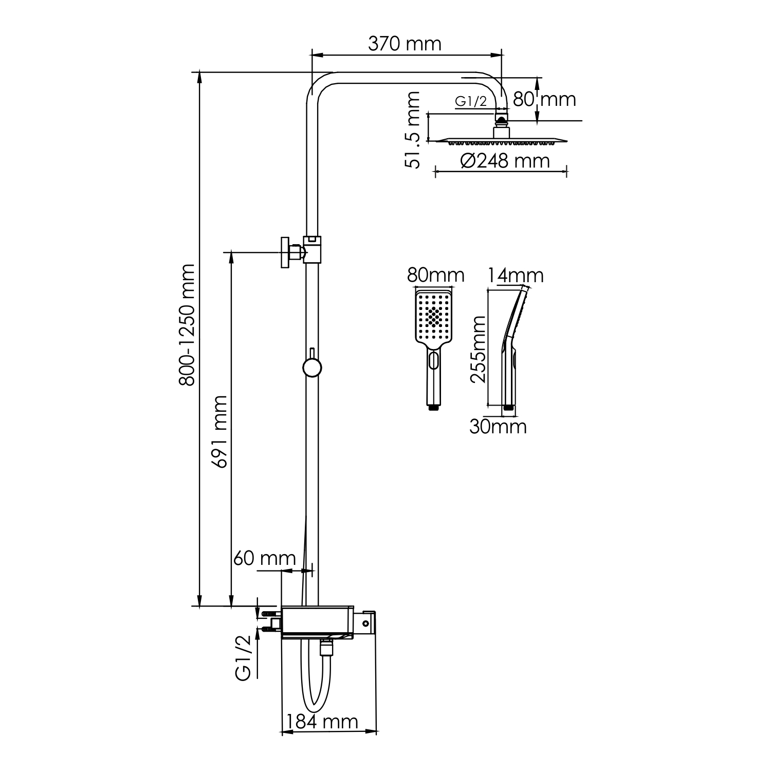 Душевая система WasserKRAFT A114.258.130.CB Thermo