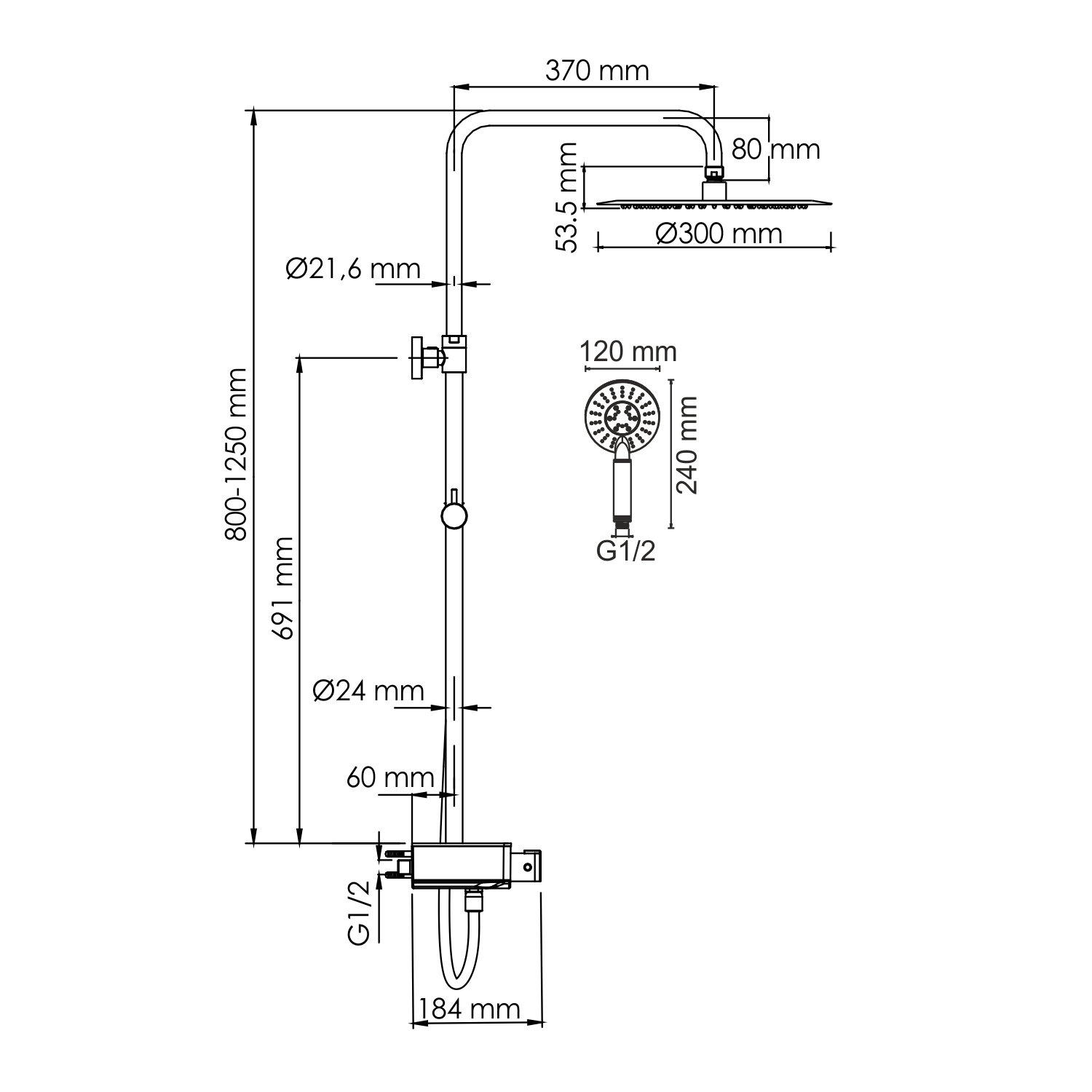 Душевая система WasserKRAFT A113.116.058.CH Thermo