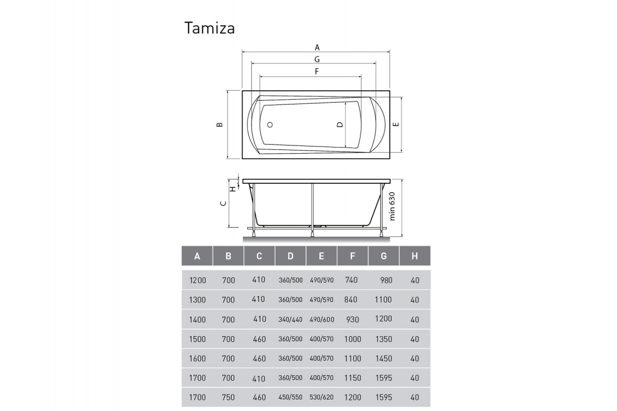 Ванна акриловая Relisan TAMIZA Гл000025051, 130x70