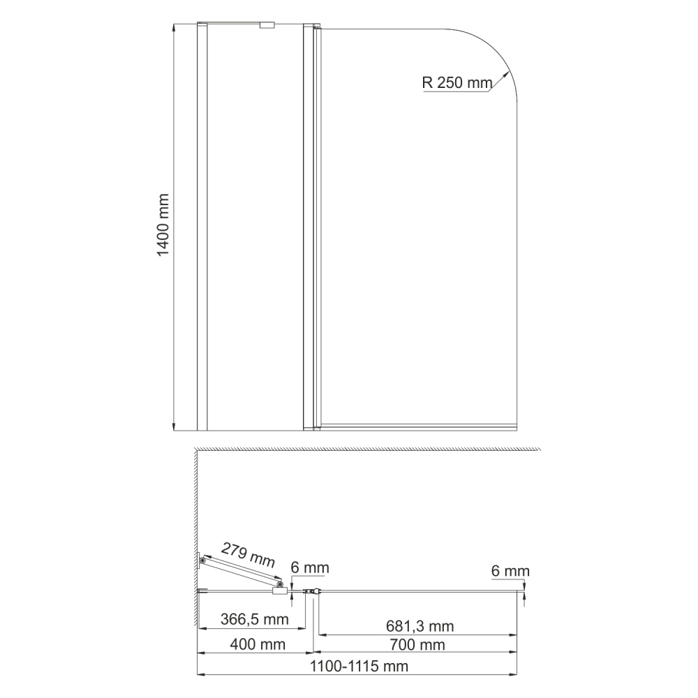 Стеклянная шторка на ванну (110х140) WasserKRAFT Leine 35P02-110W Fixed