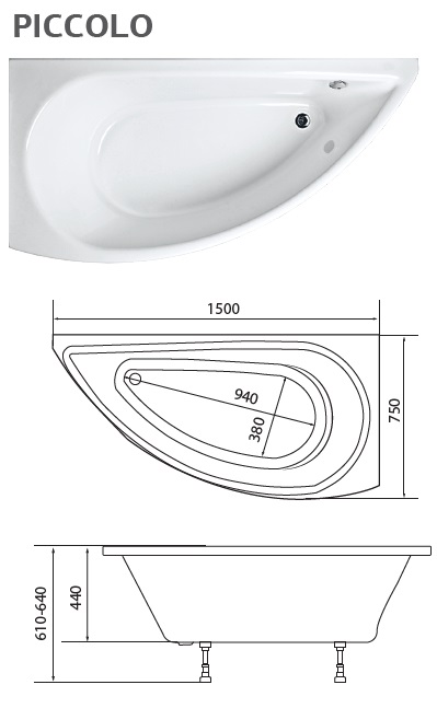 Акриловая ванна (150х75) 1Marka Piccolo 01пк1770п