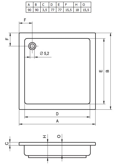 Душевой поддон RIHO Saturnus Акриловый (90x90x15,5) DC0400500000000