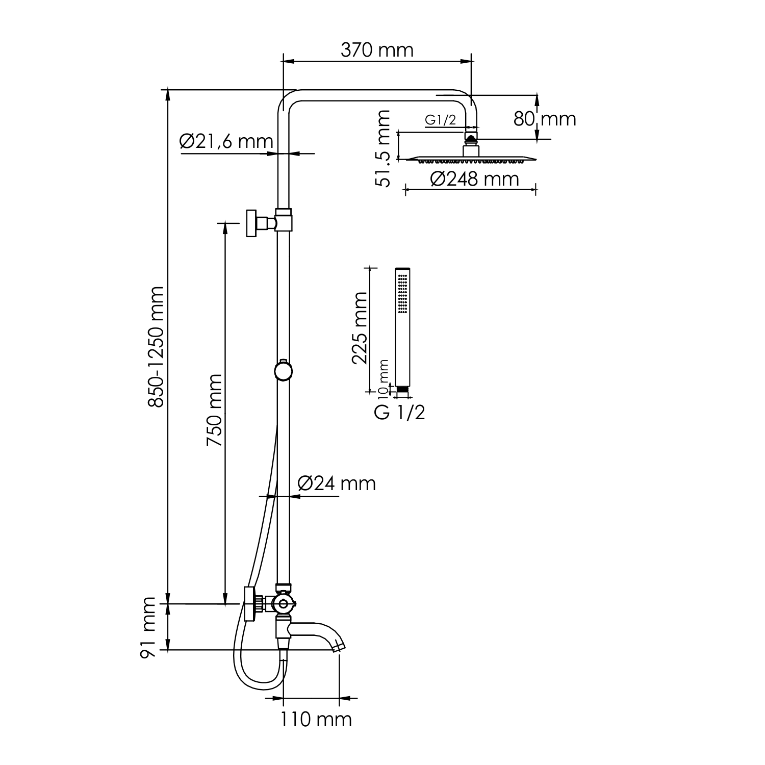 Душевая система WasserKRAFT A288.258.217.BM Thermo