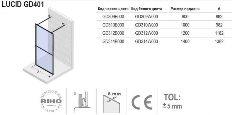 Стенка душевая Riho Lucid GD314W000