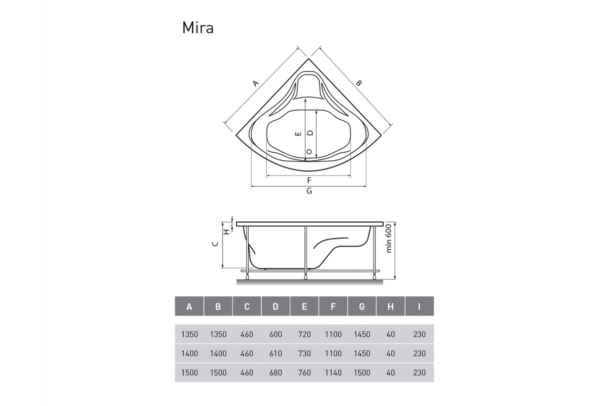 Ванна акриловая угловая Relisan MIRA Гл000000547, 150x150