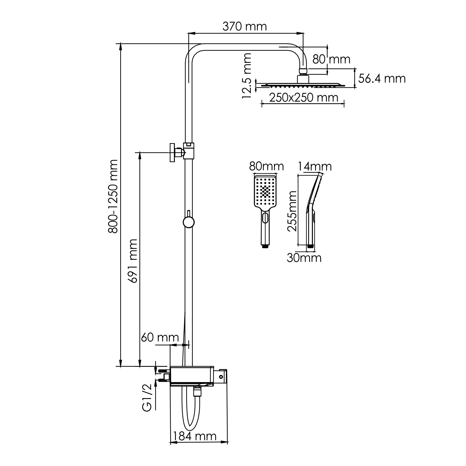 Душевая система WasserKRAFT A114.255.130.CB Thermo