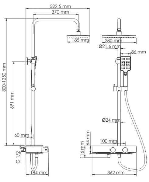 Душевая система с изливом WasserKRAFT A11301 Thermo