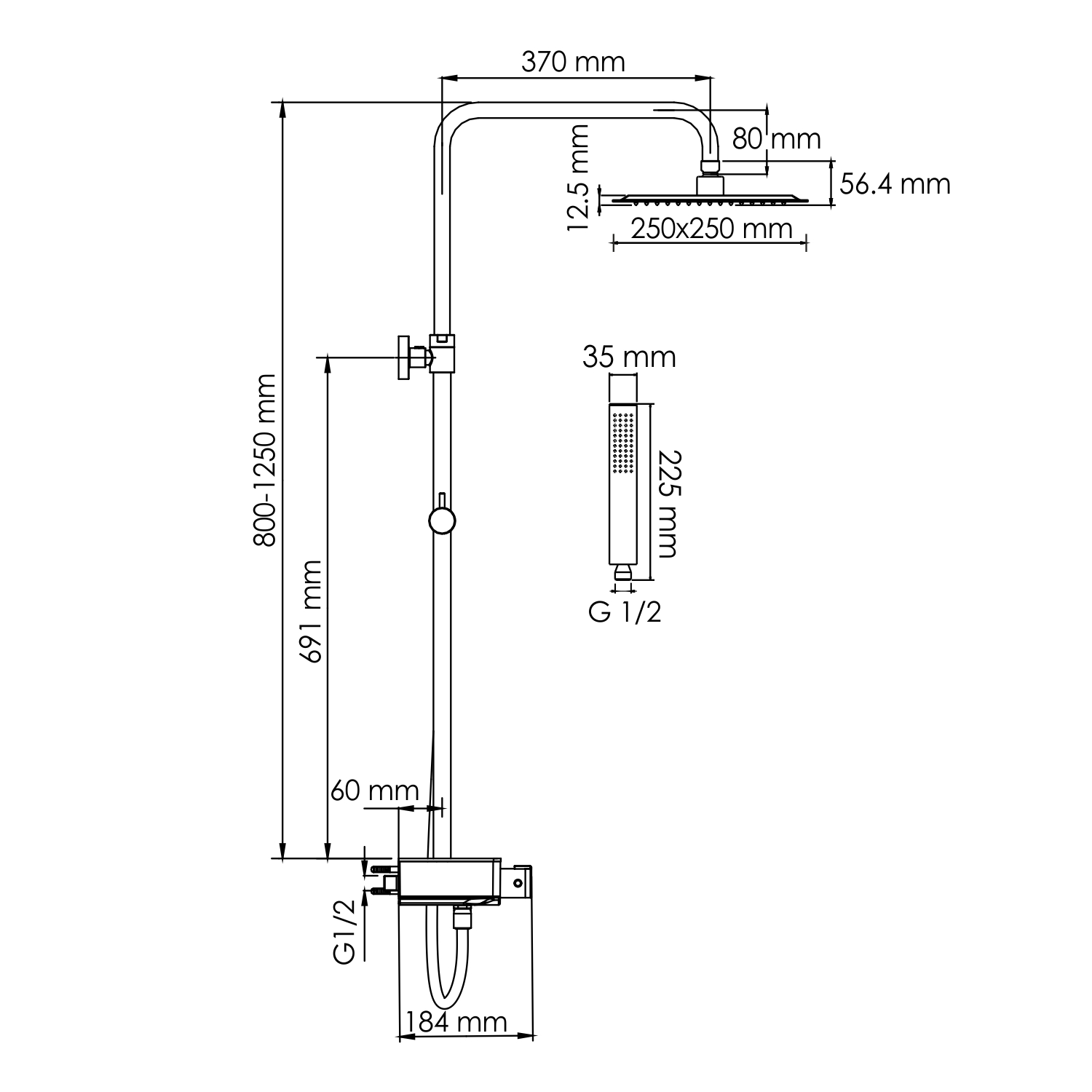 Душевая система WasserKRAFT A114.255.218.CB Thermo
