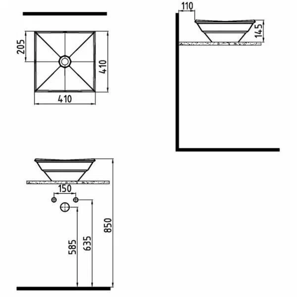 Раковина накладная (41х41) Bien Kristal KRLG04101FD0W3000