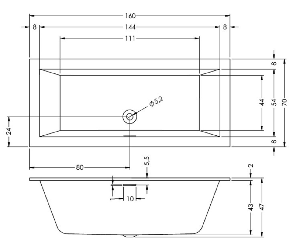 Ванна RETHING CUBIC (160x70) RIHO FALL (заполнение через перелив) B104013005