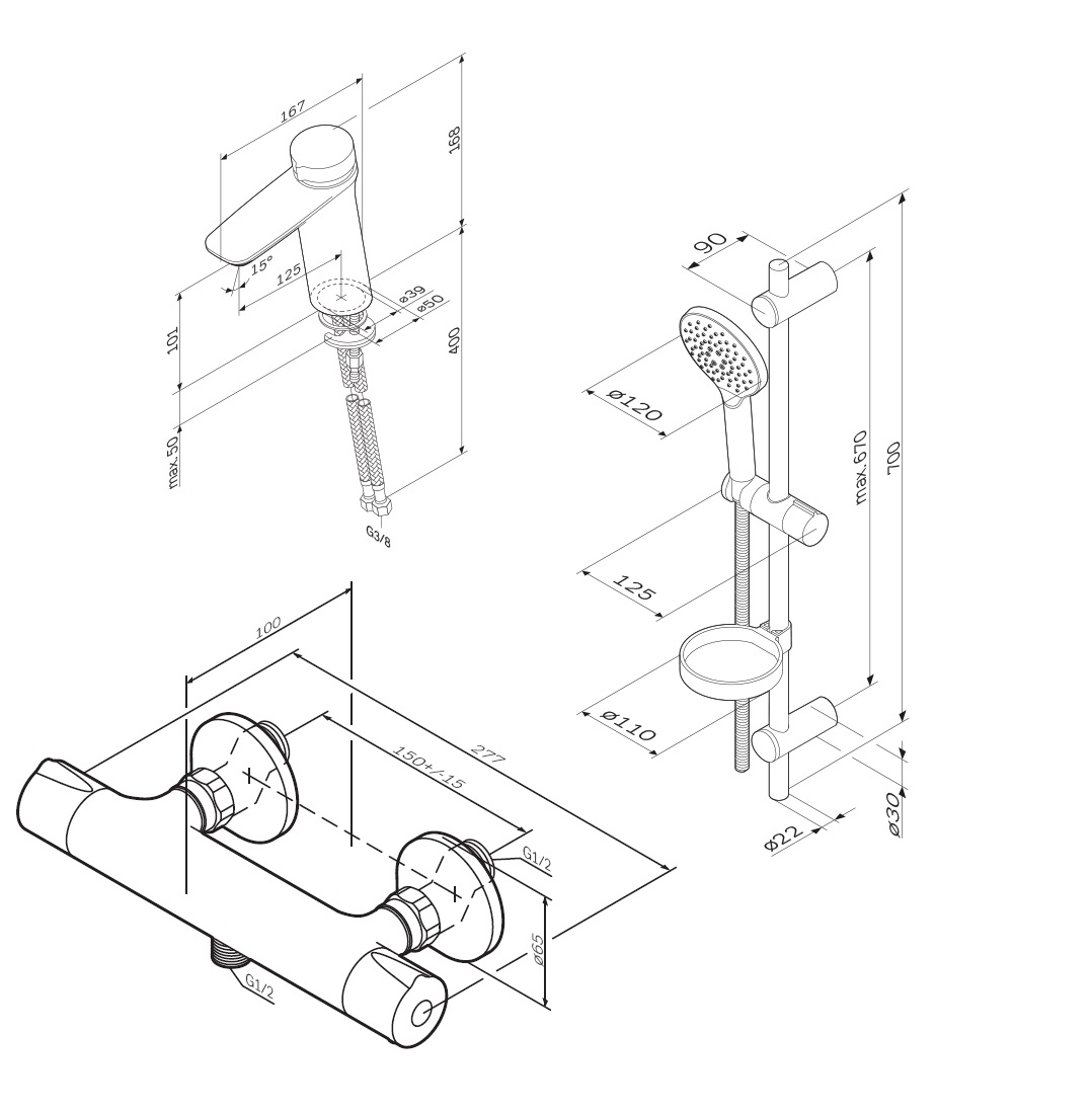 Набор смесителей 3 в 1 Am.Pm Inspire V2.0 F40950A03