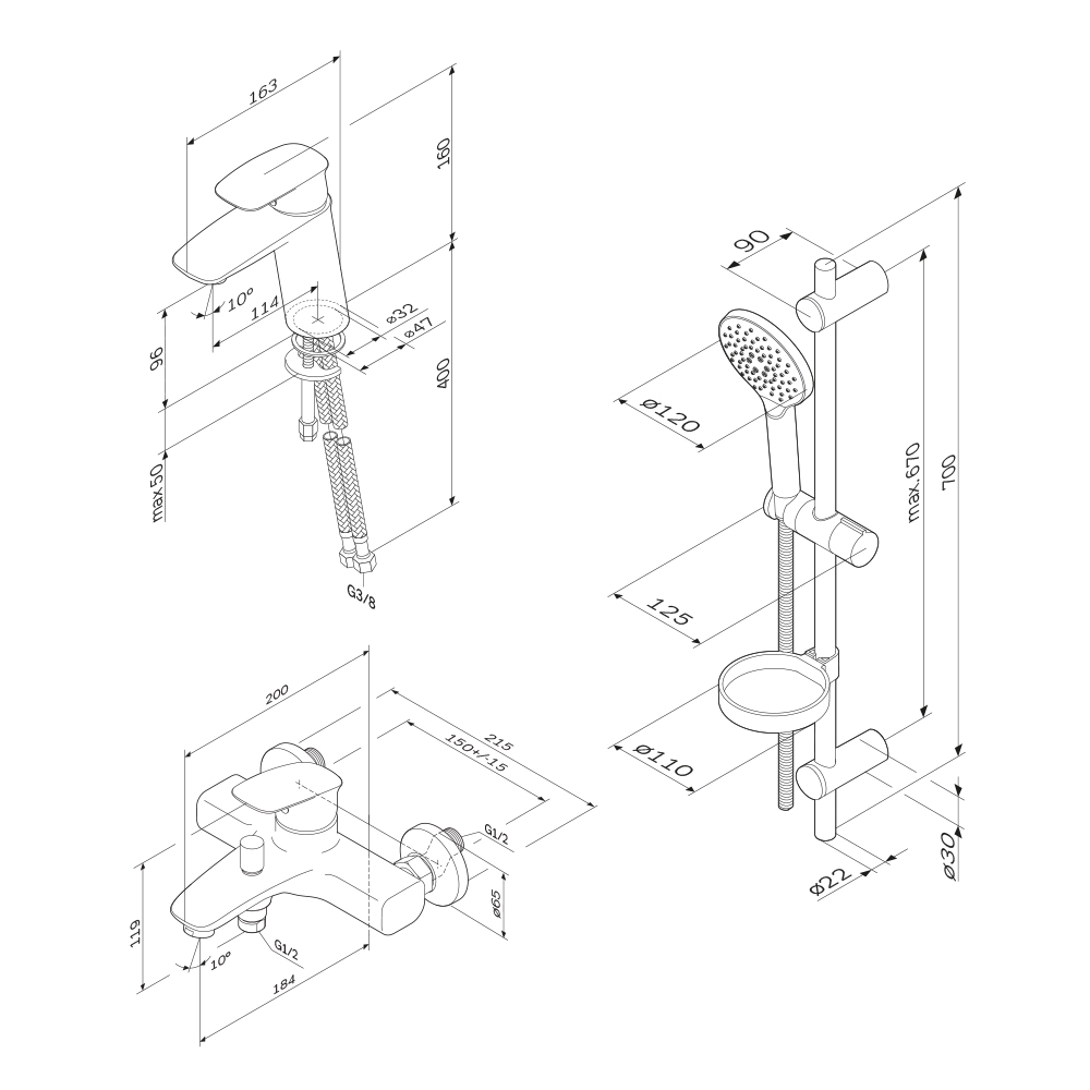 Набор смесителей 3 в 1 Am.Pm Spirit V2.1 F40971A00