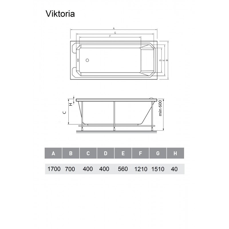 Ванна акриловая Relisan Viktoria Гл000026566, 170х70
