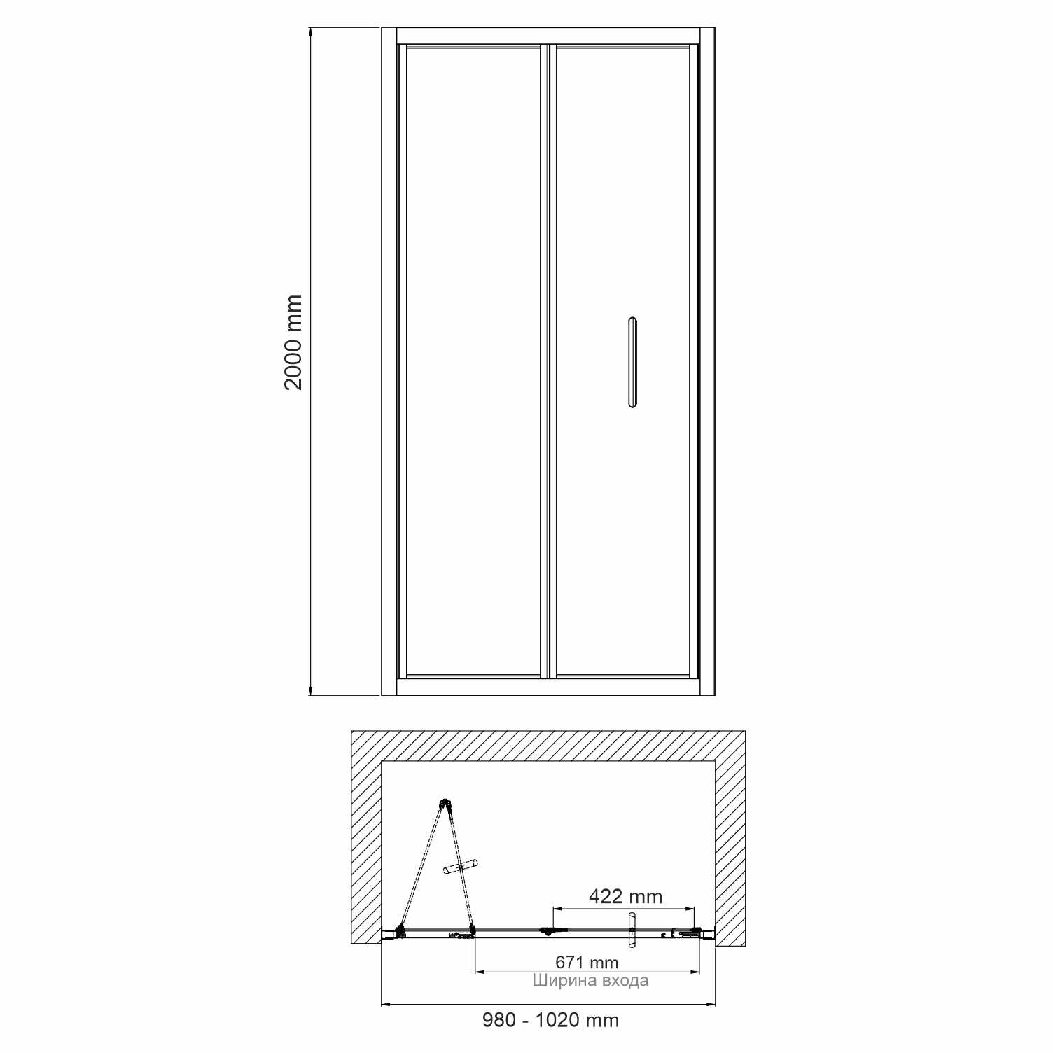 Душевая дверь (100х200) WasserKRAFT Weser 78F12