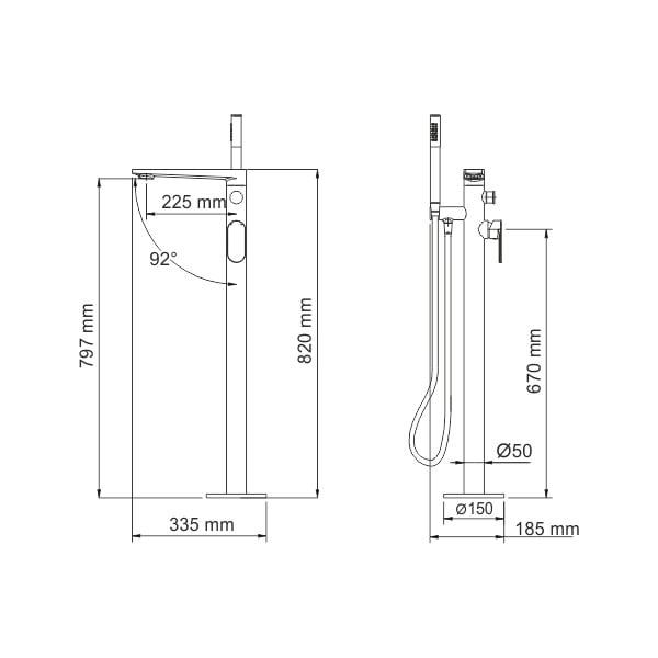 Напольный смеситель для ванны WasserKRAFT Dinkel 5821