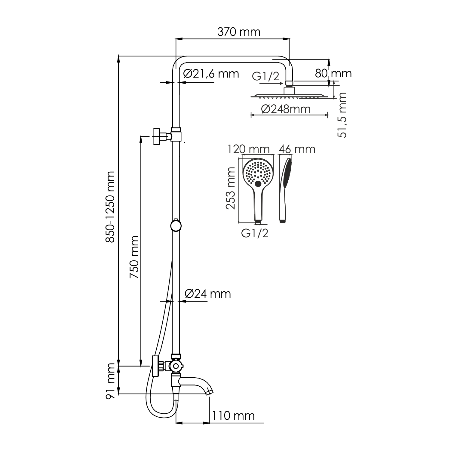 Душевая система WasserKraft A188.257.155.WM Thermo