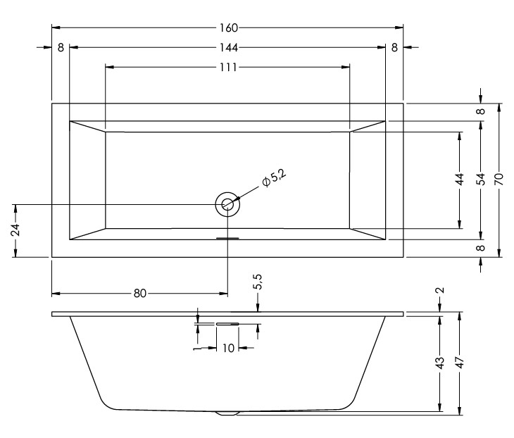 Акриловая ванна Riho Rethink Cubic Plug and Play (160x70) B104011005