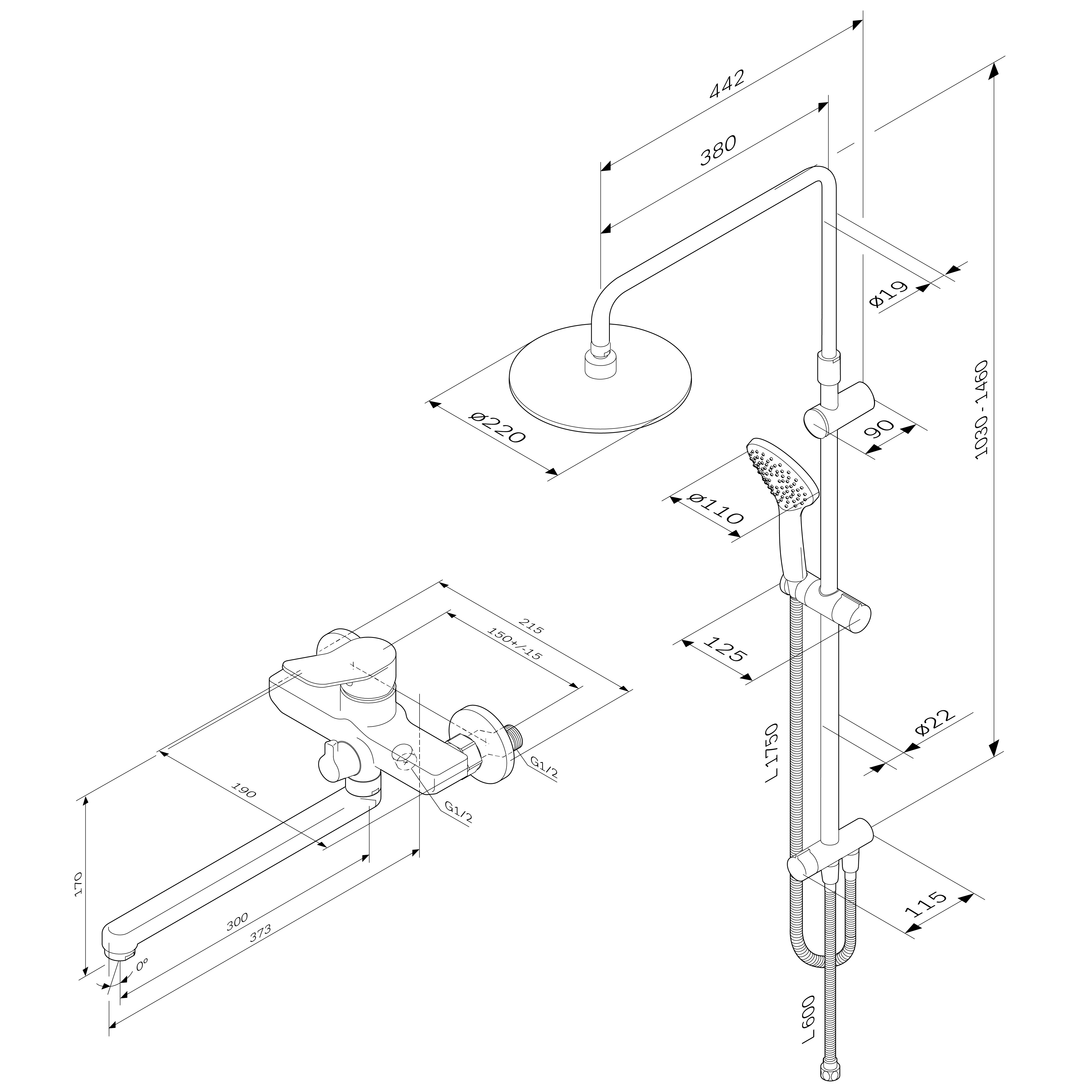 Душевая система с изливом Am.Pm X-Joy F40885A94