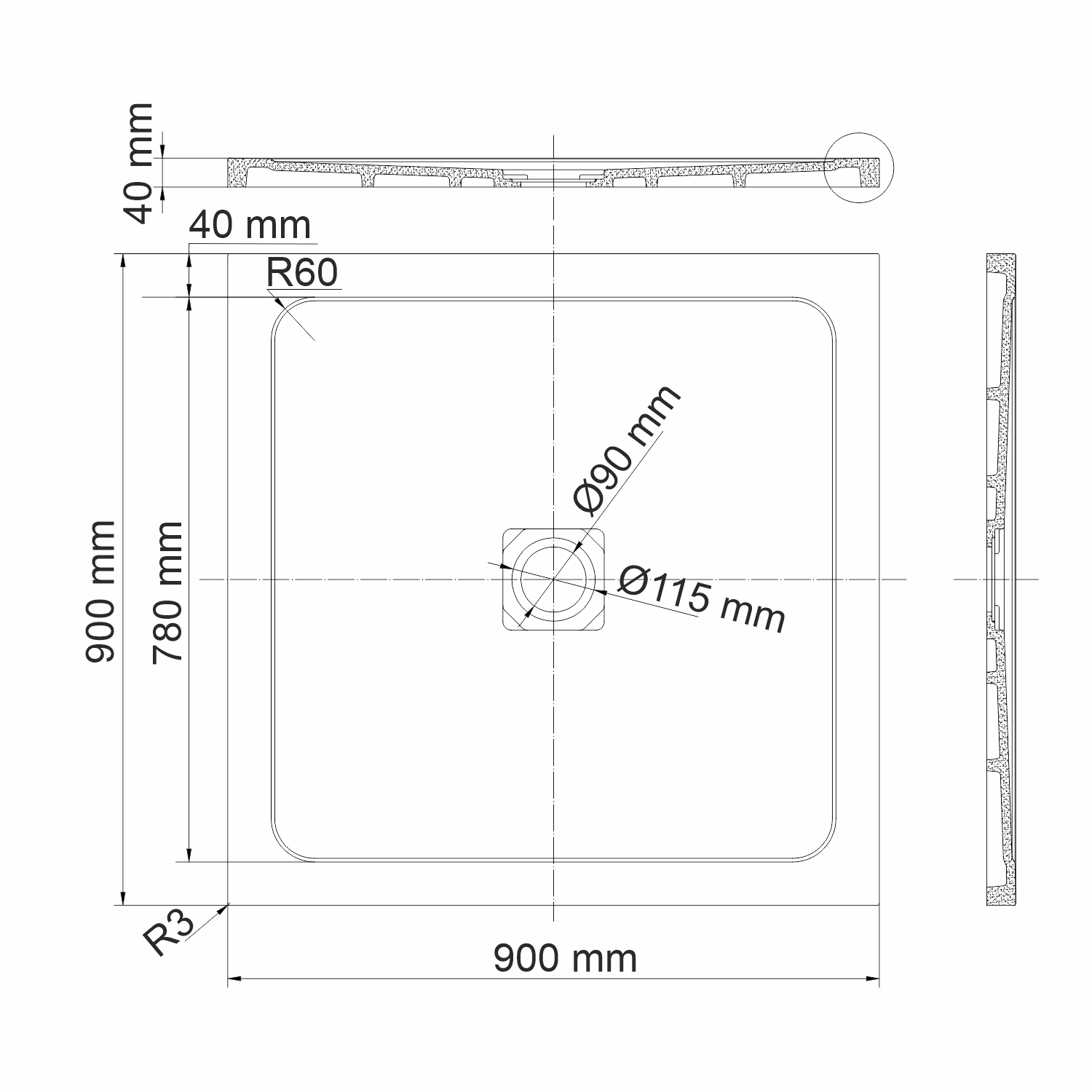 Душевой поддон (90х90) WasserKRAFT Dinkel 58T03