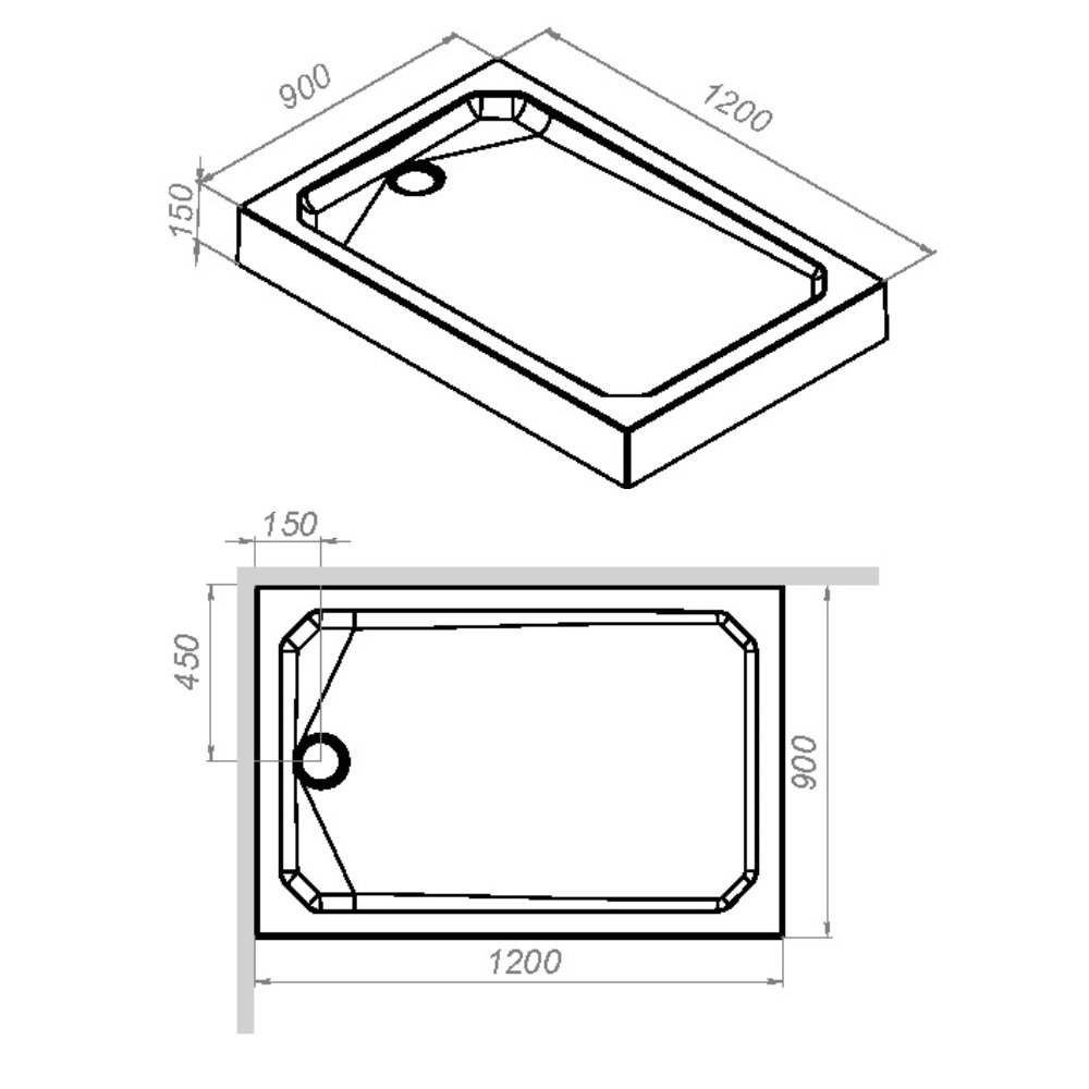 Акриловый поддон (120х80) Am.Pm Gem Square W90T-404-12090W