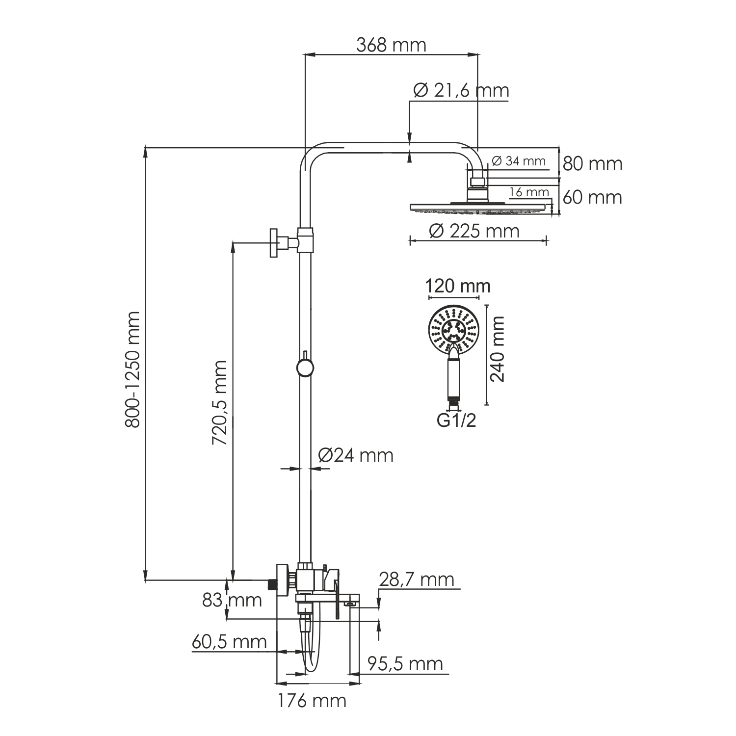 Душевая система WasserKRAFT A185.067.058.WM