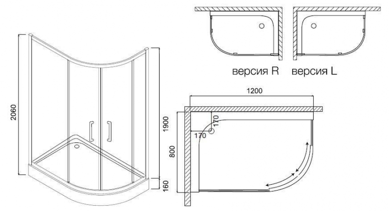 W53T-302L120W BLISS L Twin Slide 120.  Поддон для душ.уголка, левосторонний, 120x80, белый акрил
