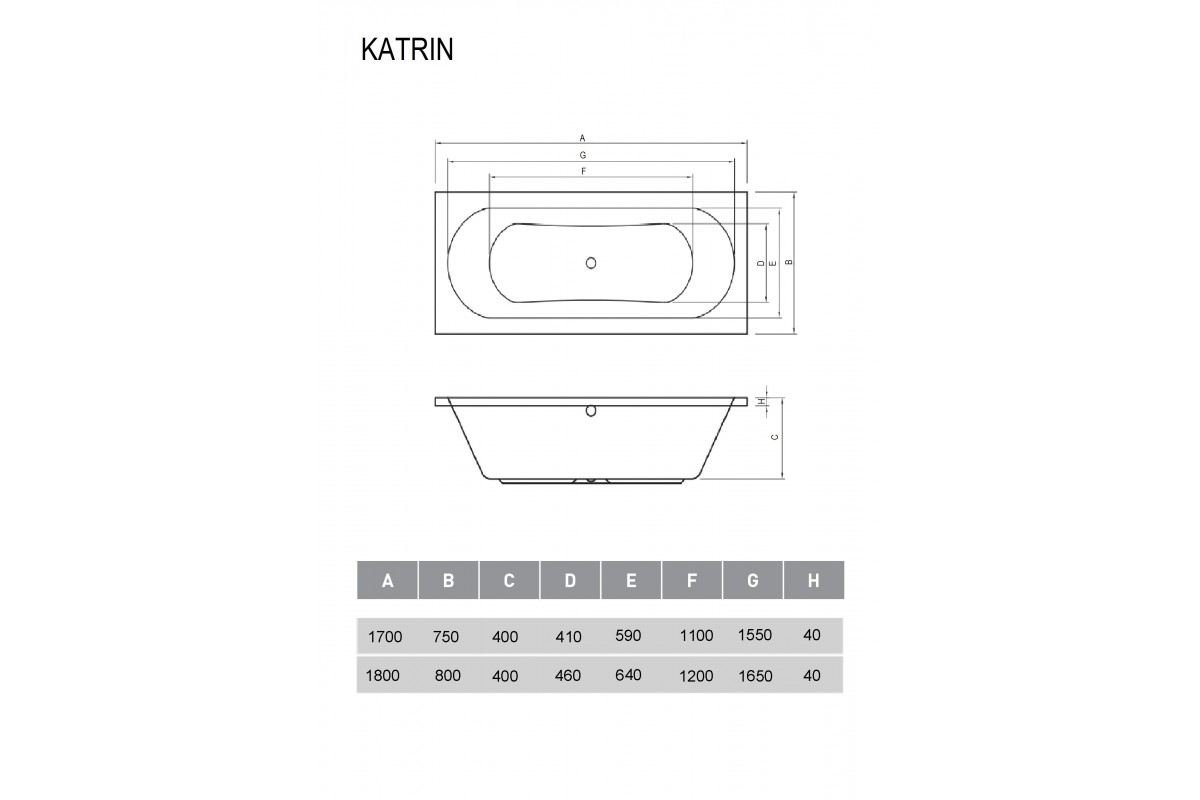 Ванна акриловая Relisan KATRIN Гл000026032, 170x75