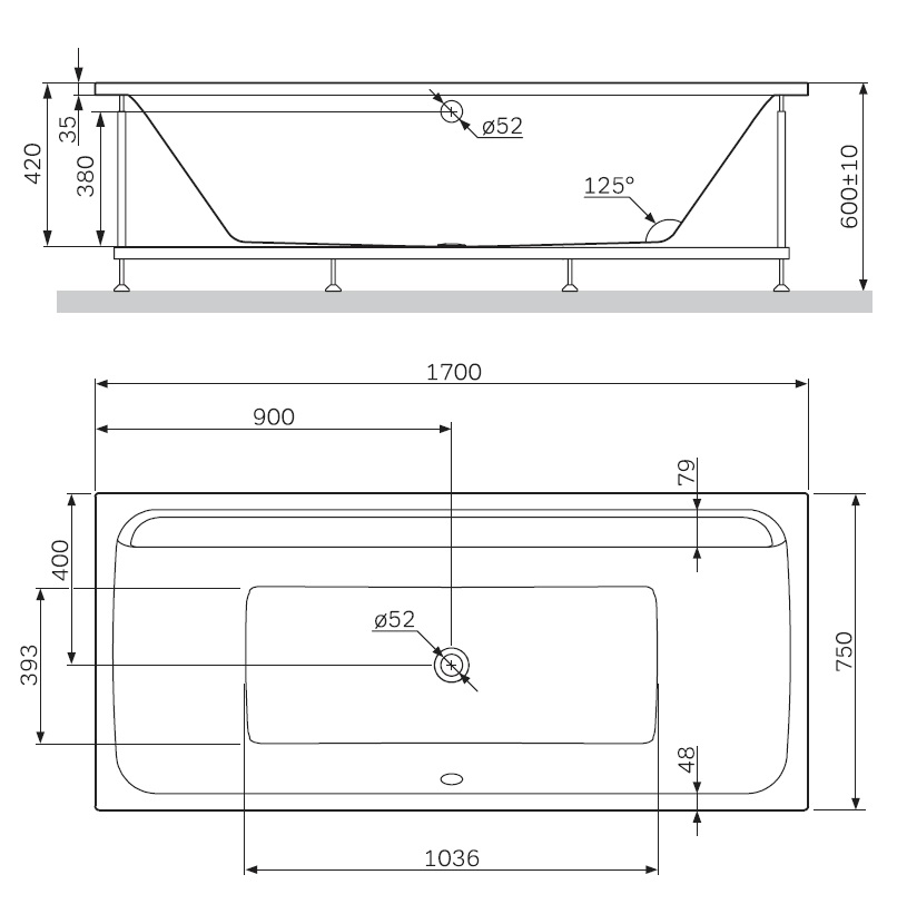 Ванна акриловая (170х75) Am.Pm Inspire 2.0 W52A-170-075W-A