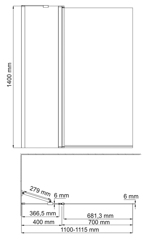 Стеклянная шторка на ванну (110х140) WasserKRAFT Berkel 48P02-110 Fixed