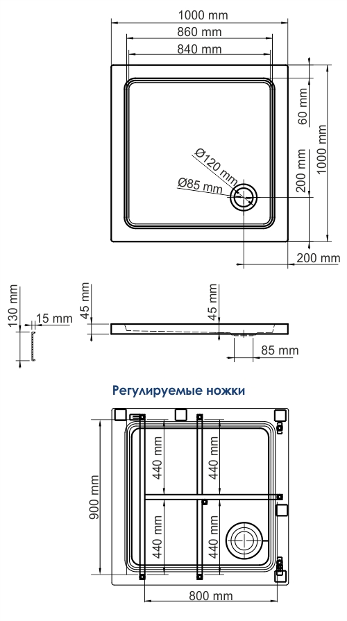 Душевой поддон (100х100) WasserKRAFT Amper 29T19