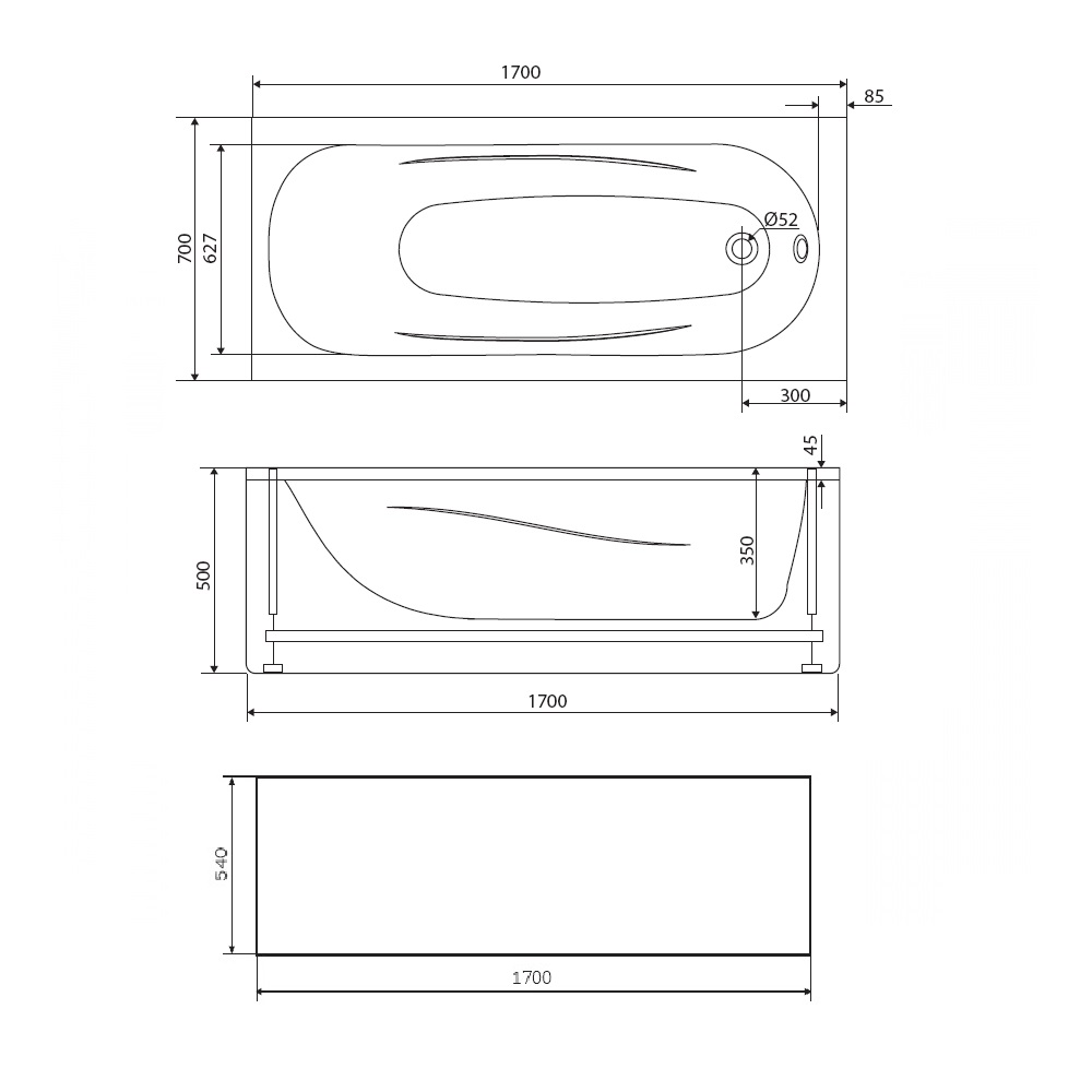 Панель фронтальная 170x70 Damixa Willow WILL-170-070W-P
