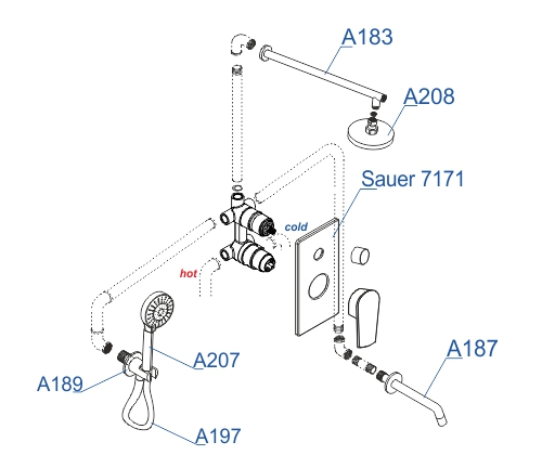 Душевая система для ванны WasserKRAFT Sauer 7100 A71208, золото