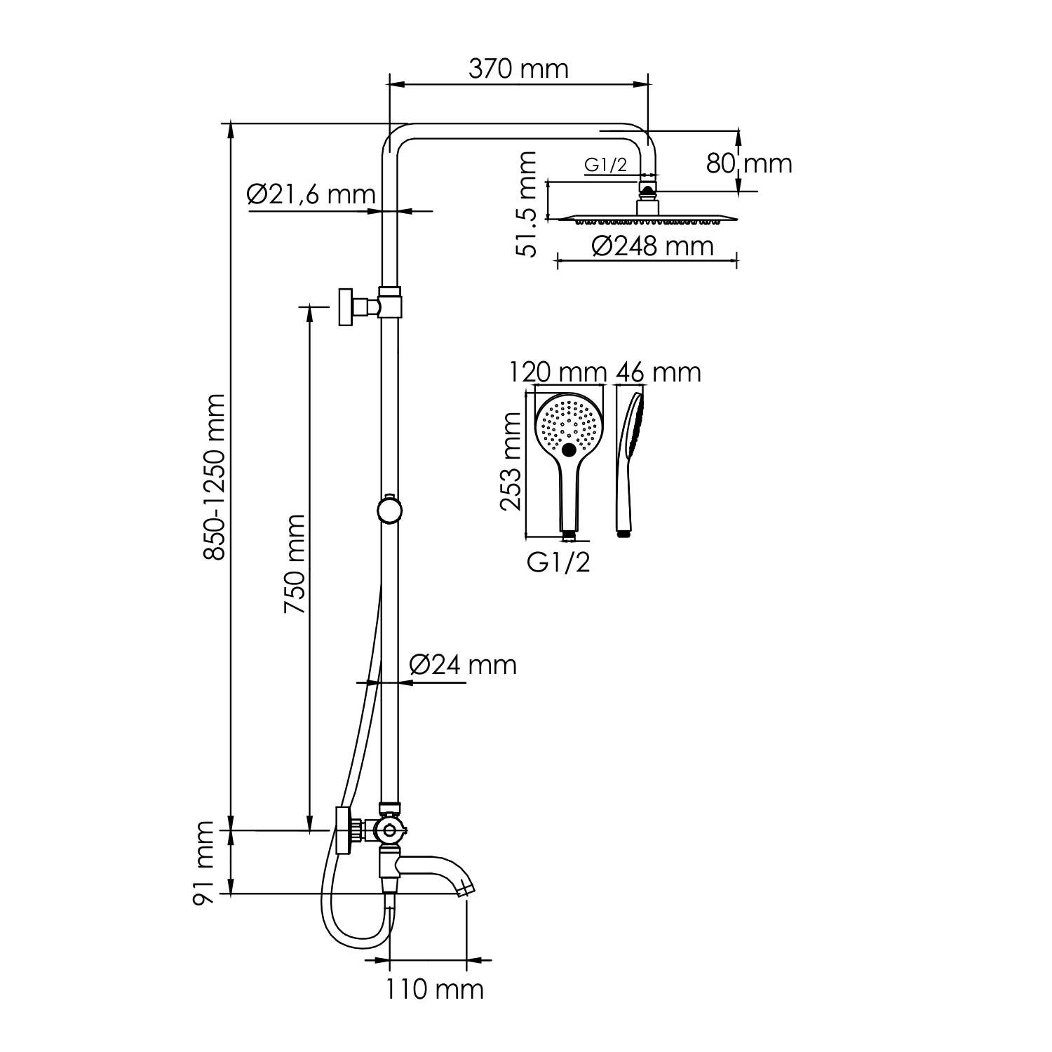 Душевая система WasserKRAFT A288.258.078.BM Thermo