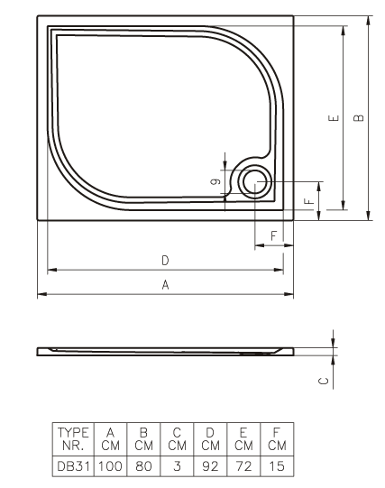 Душевой поддон RIHO KOLPING DB31 100x80x3 D004006005