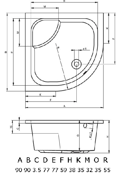 Душевой поддон RIHO 343 Акриловый 90x90x35 DB4300500000000