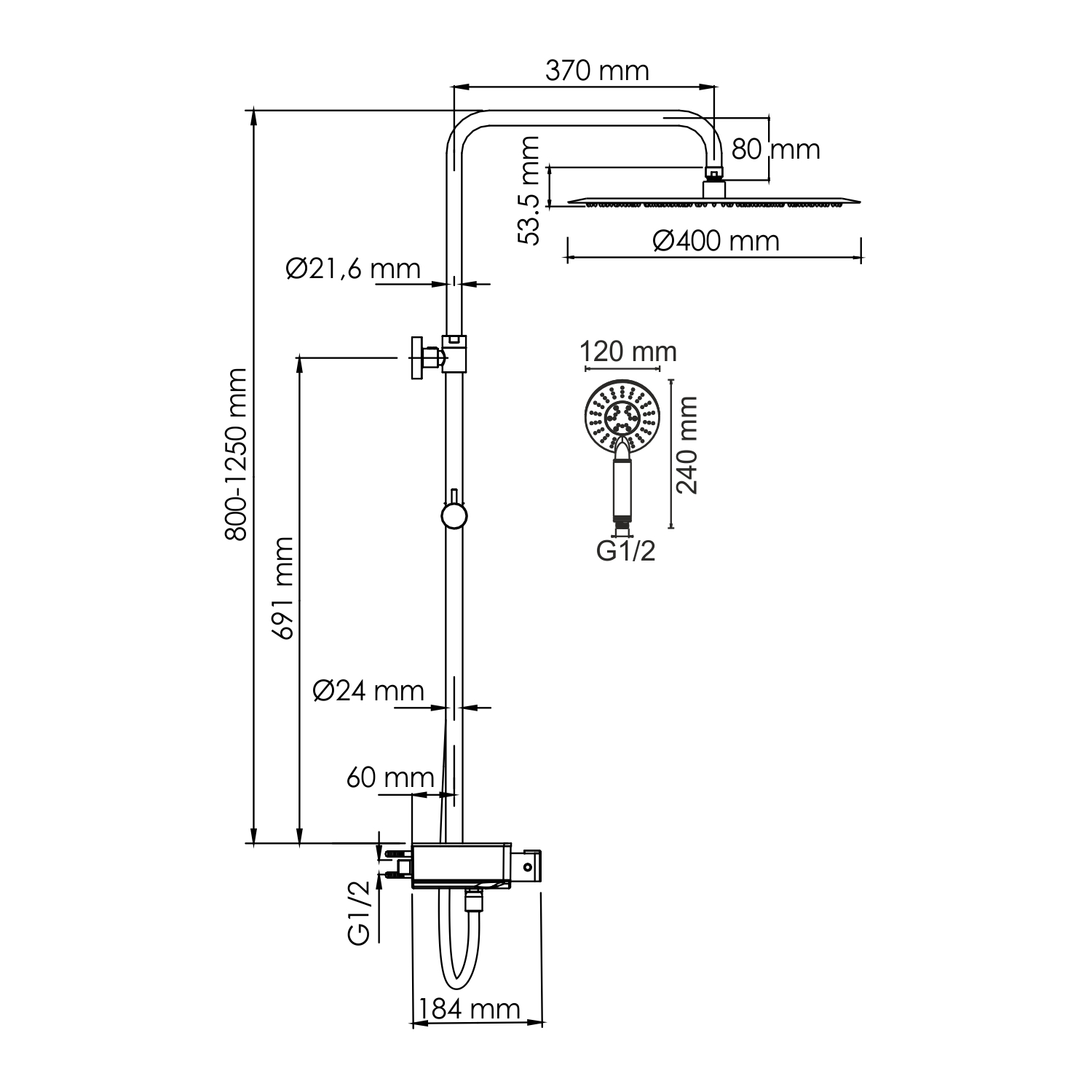 Душевая система WasserKRAFT A113.117.058.CH Thermo