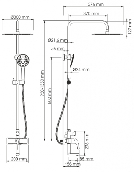 Душевая система с изливом WasserKRAFT Sauer A17101