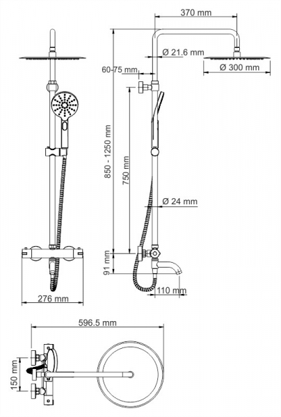 Душевая система с изливом WasserKRAFT A18801 Thermo